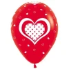 Balony Sempertex Serca w kropki 12'' 12 szt Mix biało-czerwony