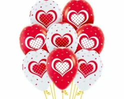 Balony Sempertex Serca w kropki 12'' 12 szt Mix biało-czerwony