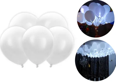 Balony świecące LED zestaw BIAŁE mix 30 cm 5 szt.