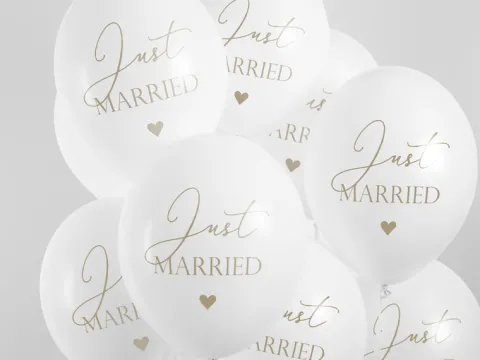 Balony z nadrukiem Just MARRIED ślubne 6 szt.