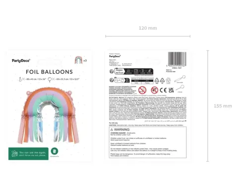 Balony foliowe Tęcza z frędzlami do girland, 38x41 cm 3 szt.