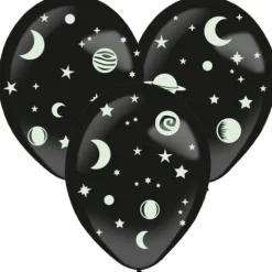Balony gumowe KOSMOS 35 cm 3 szt. + naklejki Świecące w ciemności