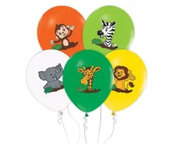 Balony gumowe z nadrukiem Safari Dżungla 30 cm 5 szt.