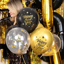 Balony Happy New Year Sylwester 12 cali zestaw 6 szt.