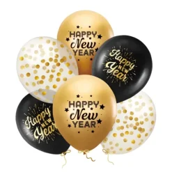 Balony Happy New Year Sylwester 12 cali zestaw 6 szt.