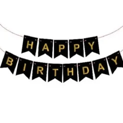 Baner girlanda CZARNY "Happy Birthday" złoty napis