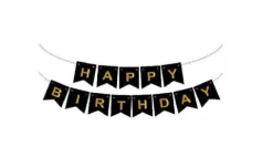 Baner girlanda CZARNY "Happy Birthday" złoty napis