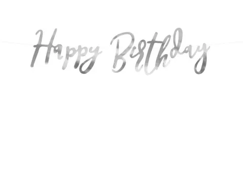 Baner girlanda "Happy Birthday" srebrny