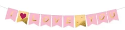 Baner "I Love You" różowo-złoty 180x15