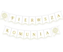 Baner girlanda biało-złota I KOMUNIA ŚWIĘTA 2 x 300 cm