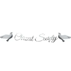 Baner girlanda Chrzest Święty srebrny napis gołąbki