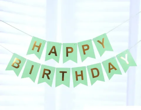 Baner girlanda "Happy Birthday" flagi miętowy