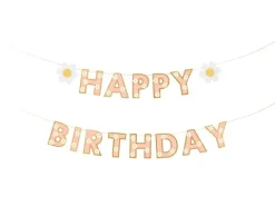 Baner girlanda urodzinowa "Happy Birthday" różowa w stokrotki 200 cm