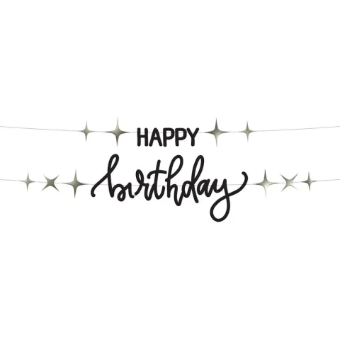 Baner urodzinowy girlanda czarna Happy Birthday 2 m