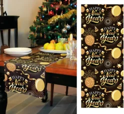 Bieżnik na stół czarny Happy New Year Sylwester 300 x 28 cm