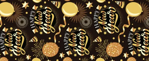 Bieżnik na stół czarny Happy New Year Sylwester 300 x 28 cm