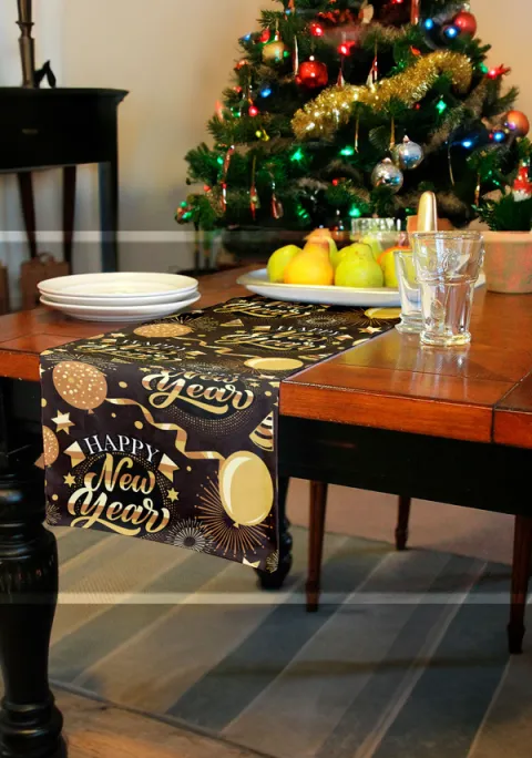Bieżnik na stół czarny Happy New Year Sylwester 300 x 28 cm
