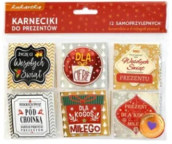 Bileciki do prezentów karneciki świąteczne Boże Narodzenie samoprzylepne 12 szt.