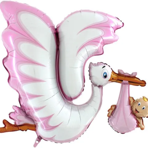 Bocian baby shower 135 cm girl or boy balon foliowy