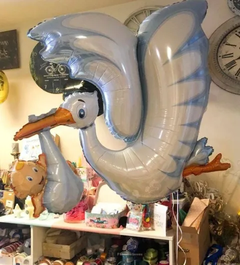 Bocian baby shower 135 cm girl or boy balon foliowy