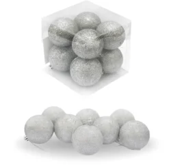 Bombki choinkowe brokatowe srebrne w pudełku (8 szt.)