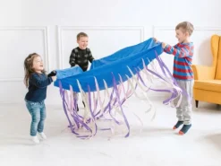 Chusta animacyjna 1,45 x 1,45 m ze wstążkami PASTELOWA