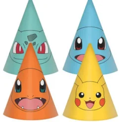 Czapeczki papierowe kolorowe Pokemony 8 szt.