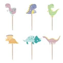 Dekoracja na tort - pikery toppery Dinozaury pastel 6 szt.