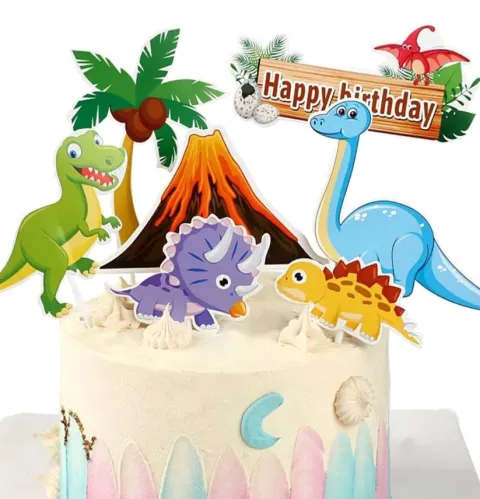 Dekoracja na tort - pikery toppery Dinozaury Happy Birthday 6 szt.