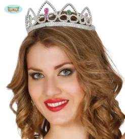 Diadem księżniczki z różowymi i zielonymi diamentami