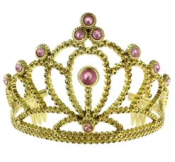 Diadem księżniczki złoty z różowymi perłami