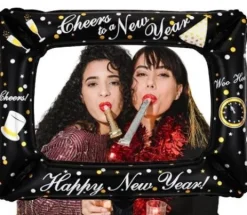 Dmuchana ramka do zdjęć na Sylwestra selfie Happy New Year czarna