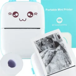 Drukotek drukarka mini termiczna do zdjęć etykiet + kabel USB kot niebieski
