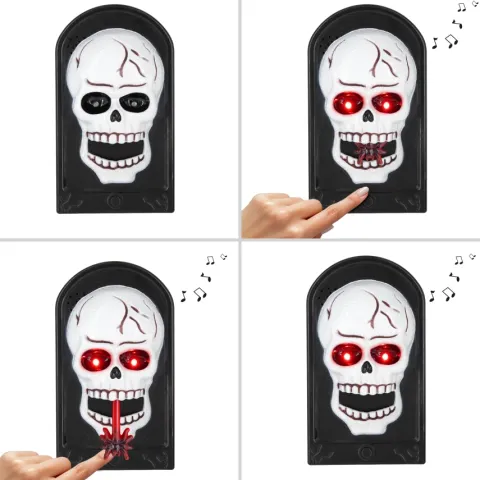Dzwonek do drzwi Halloween 19,5x11 cm z dźwiękiem i światłem Czaszka