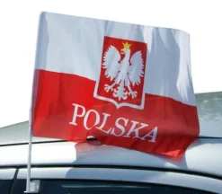 Flaga Polski kibica samochodowa z Orłem 48x30 cm