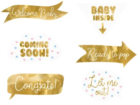 Foto rekwizyty do zdjęć Baby Shower złote 6 szt.