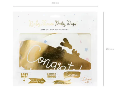 Foto rekwizyty do zdjęć Baby Shower złote 6 szt.