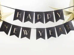 Girlanda baner Happy New Year czarny na Sylwestra 170 cm