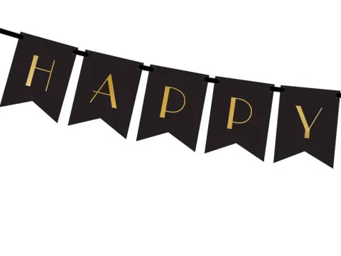 Girlanda baner Happy New Year czarny na Sylwestra 170 cm