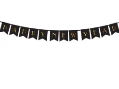Girlanda baner Happy New Year czarny na Sylwestra 170 cm