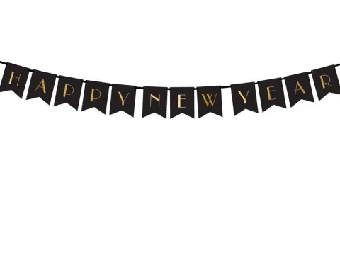 Girlanda baner Happy New Year czarny na Sylwestra 170 cm