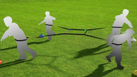 Gra integracyjna Przeciąganie Liny 4-Way + pachołki ZESTAW