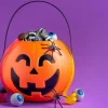 Halloweenowy koszyk na słodycze wiaderko DYNIA okrągłe