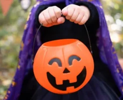 Halloweenowy koszyk na słodycze wiaderko DYNIA okrągłe