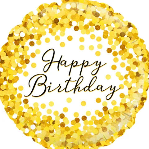Happy Birthday balon foliowy ze złotym konfetti holograficzny 18"