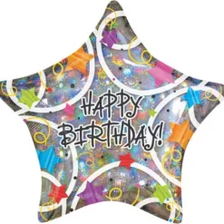 Happy Birthday gwiazdka holograficzny balon foliowy Amscan 18''