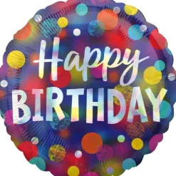 Happy Birthday kropki opalizujący napis balon foliowy Anagram 18''
