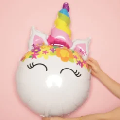 Jednorożec kolorowy balon foliowy okrągły 86x53 cm