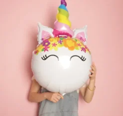 Jednorożec kolorowy balon foliowy okrągły 86x53 cm