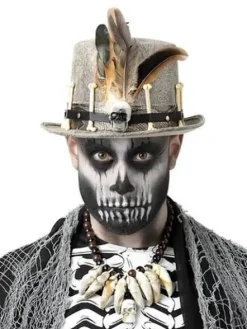 Kapelusz Voodoo szary kości i pióra